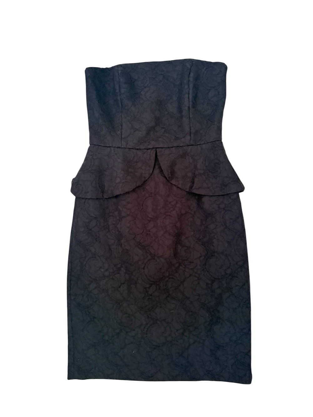 WHBM White House Black Market Black Lace Peplum Strapless Cocktail Dress Size 4